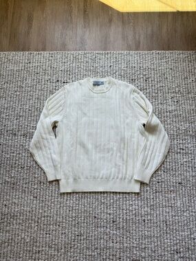 Talbots Vintage Ribbed Cotton Sweater L Butter Yellow Crewneck Minimal Classic